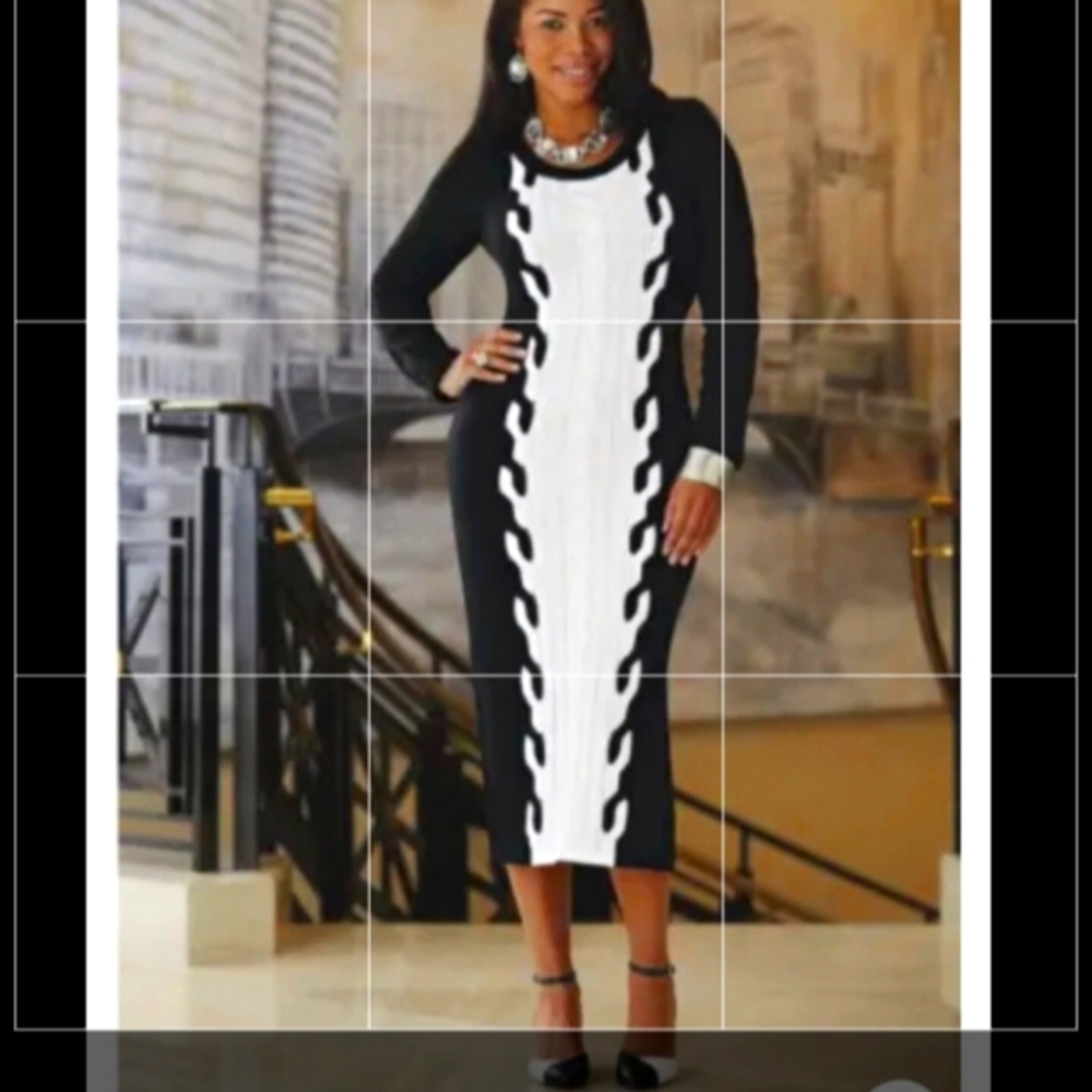Ashro Final NWOT$20 "Claire Sweater Dress" Sz. M(10-12)Black/ White.